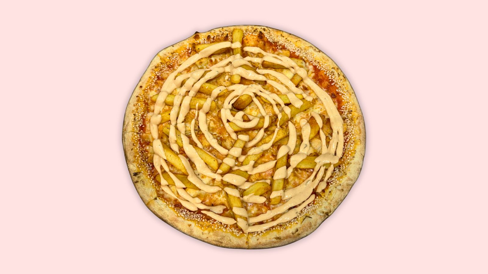 Chicken pizza with fries and Kler sauce